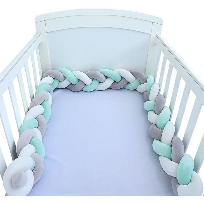 3M Babybettumrandung Schlangenkissen Geflochtenes Kissen Samtumrandung Babyschutz (Weiß grau grün)