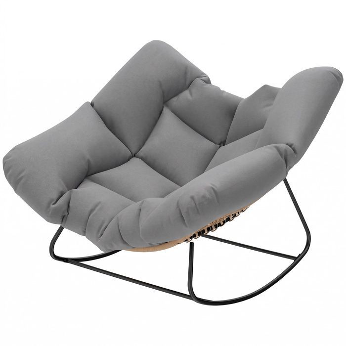 Silla mecedora Papasan para interior/exterior, mecedora ovalada acolchada para jardín, patio, gris.