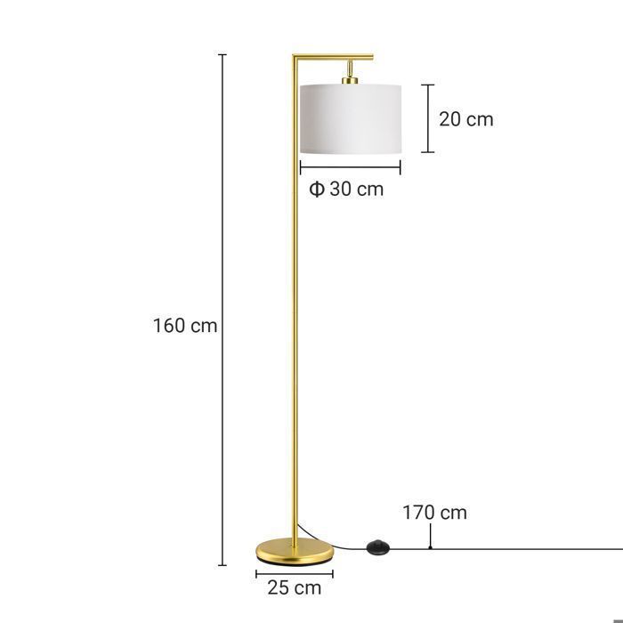 EDISHINE Wohnzimmer-Stehlampe, Bogenlampe mit drehbarem Leinenschirm, Fußschalter, E27-Leuchtmittel (2700 K) inklusive, Gold