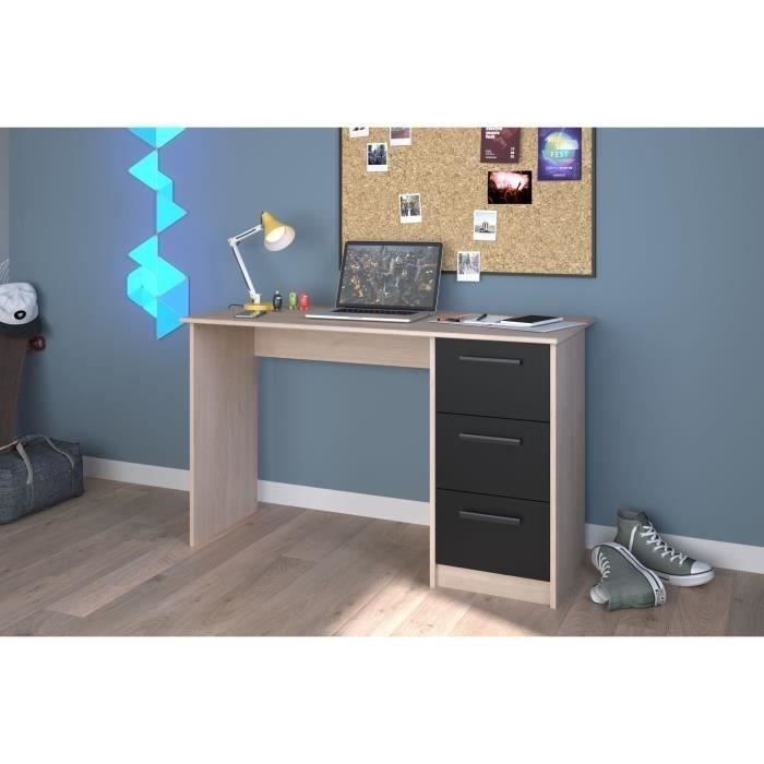 Scrivania lineare PARISOT con 3 cassetti - Finitura rovere/nero - L 121,4 x P 55 x H 74,5 cm - ESSENTIAL