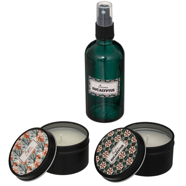 Zestaw zapachowy: 2 świece, spray do pomieszczeń, 100 ml