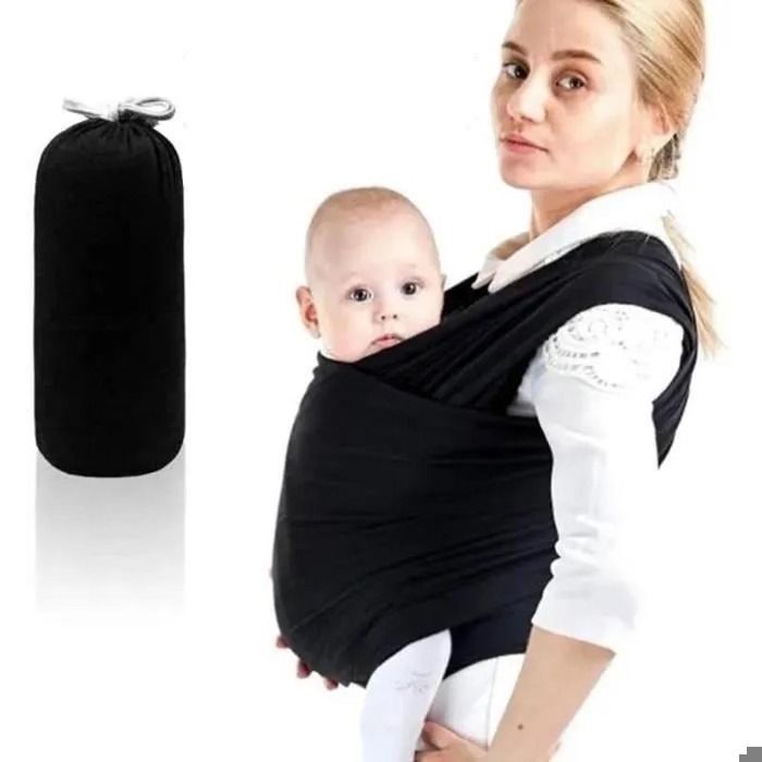 Portabebés multifuncional para recién nacidos y bebés, de algodón elástico, sin nudos, hasta 15 kg - Negro
