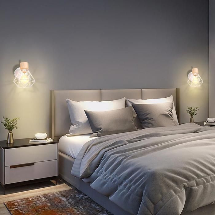 Aplique de pared moderno de madera WOTTES para interiores, 2 piezas, Ø16cm, lámpara de pared industrial blanca tipo jaula para cocina y balcón.