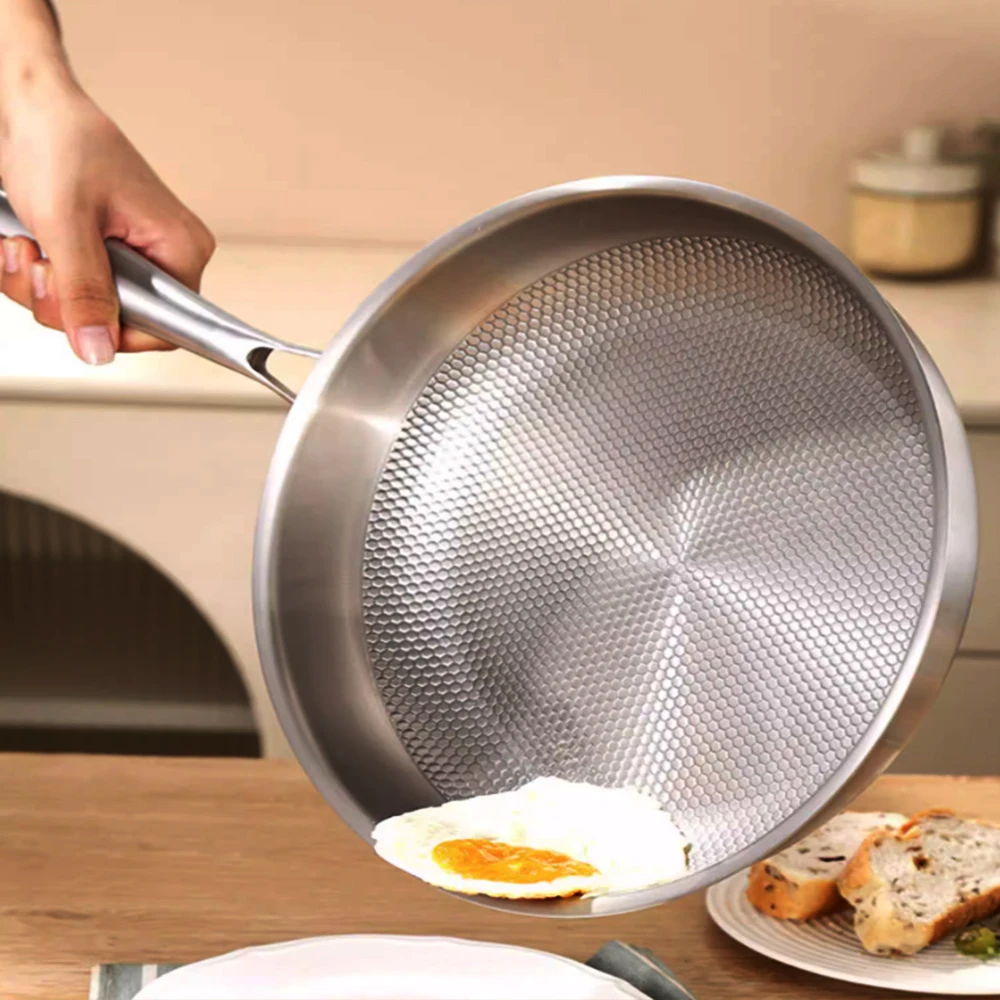 Wok en acier inoxydable 304, poêle à frire antiadhésive pour steaks, sans revêtement, compatible avec les plaques à gaz et à induction.