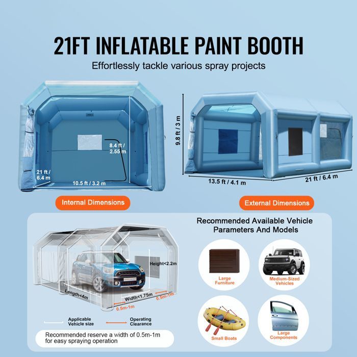 Cabina de pintura - DUOKU - GZYJXKF06 - 6,4 x 4,1 x 3 m - Soplador de 1100 W - Para vehículos y muebles
