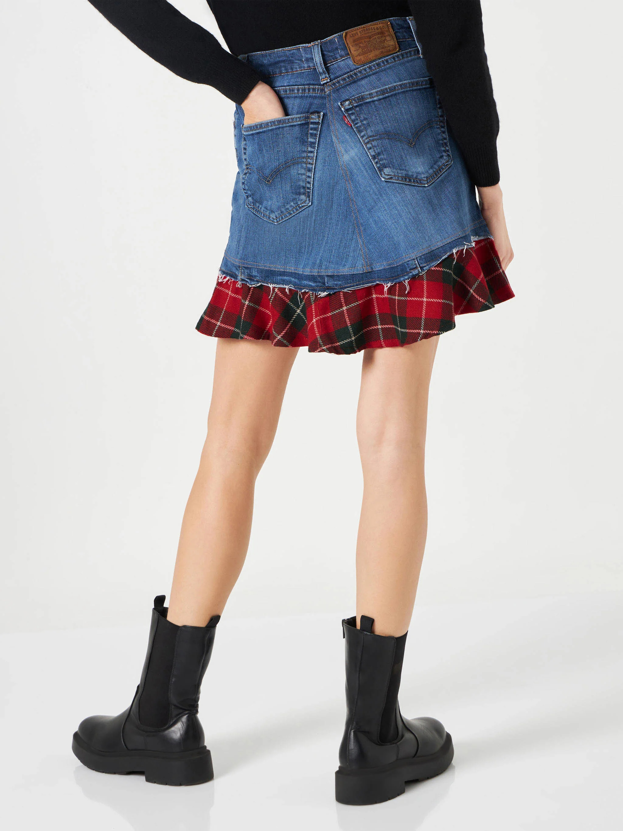 Falda vaquera vintage para mujer con detalles de cuadros