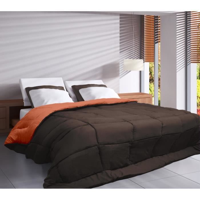 CALGARY – Warme Mikrofaser-Bettdecke 400 g/m² – Schokolade & Koralle – 140 x 200 cm