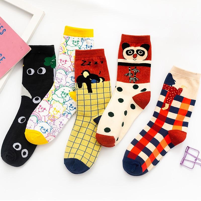 Skarpetki z nadrukiem pandy i zwierząt harajuku damskie kawaii calcetines damskie skarpetki meia calcetas mujer słodkie zabawne śmieszne skarpetki