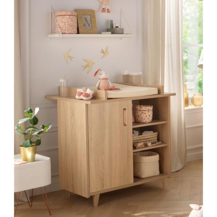 Chambre complète trio bébé - SAUTHON - Sam Chêne doré - Lit bébé 120 x 60 cm, commode à langer et armoire