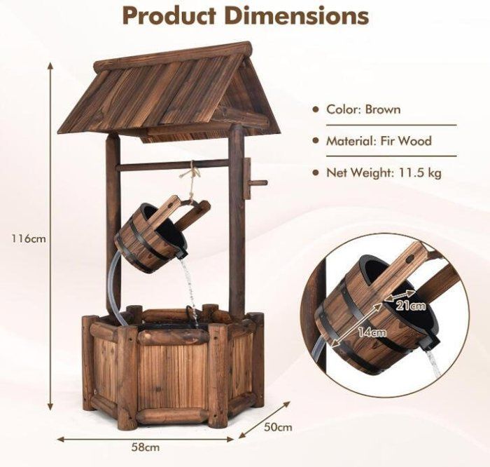 Fontaine de Jardin Exterieur - RELAX4LIFE - Fontaine Décorative en Bois - Pompe électrique - Cascade Réglable - 58X50X116CM