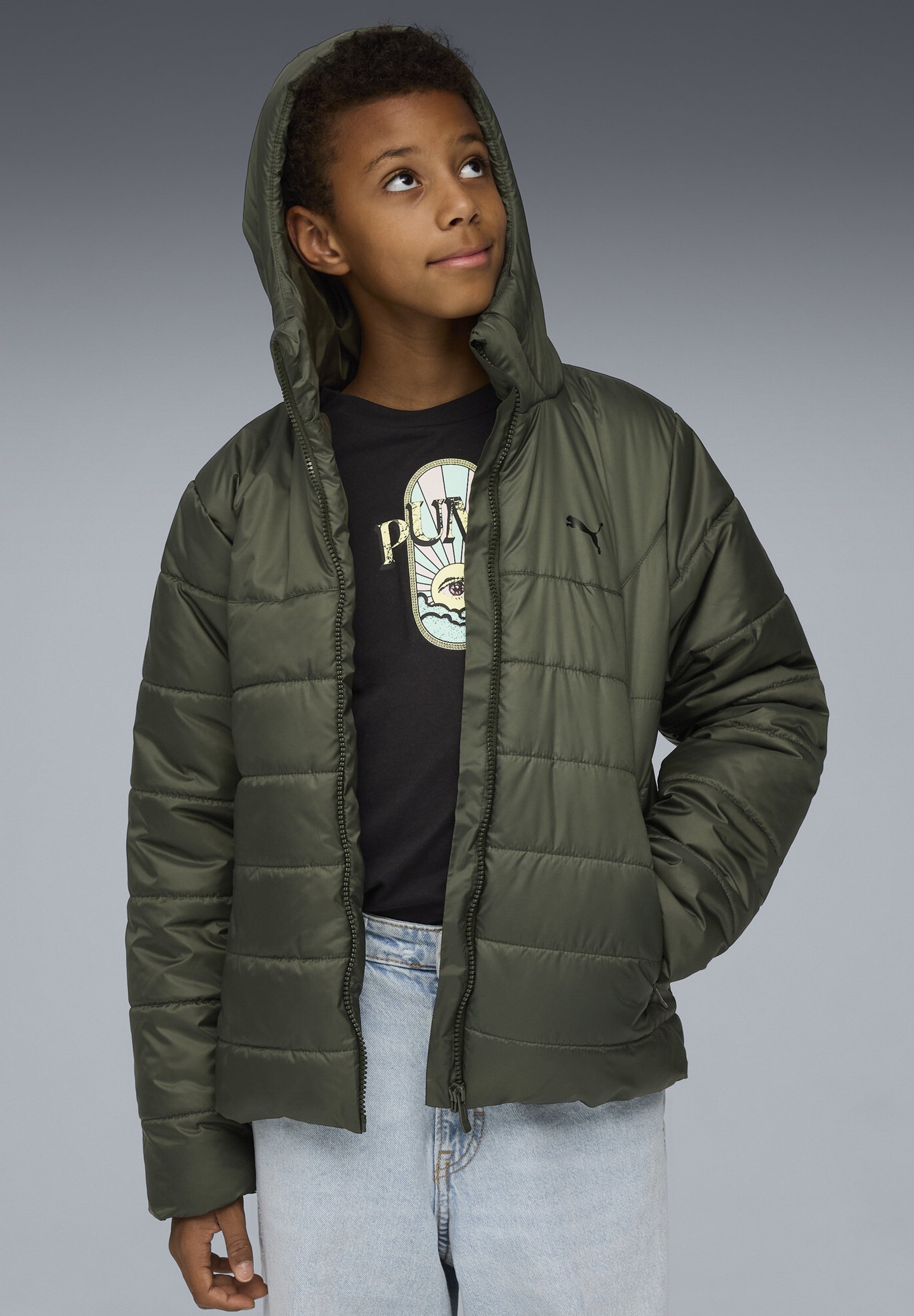 Jaqueta de inverno Puma com capuz acolchoado - verde-oliva escuro