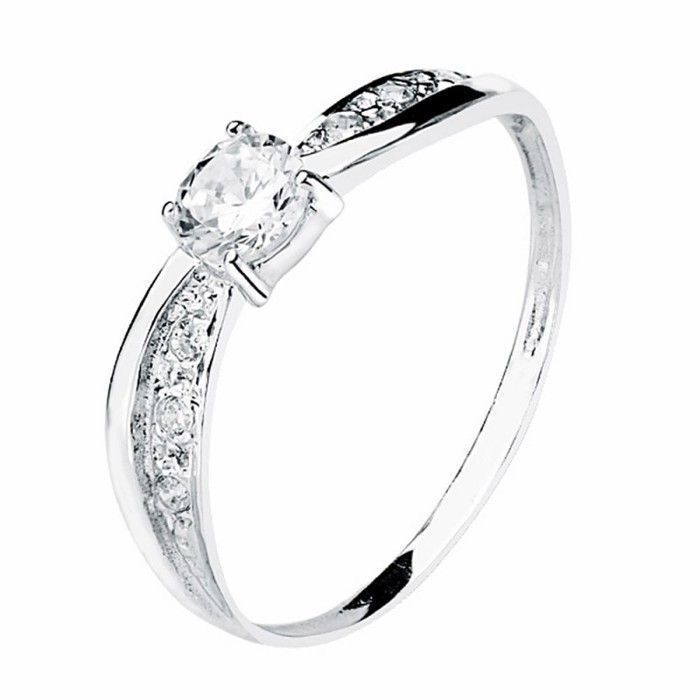 Anillo solitario de 4 mm en oro blanco con circonita cúbica. - Talla: 18