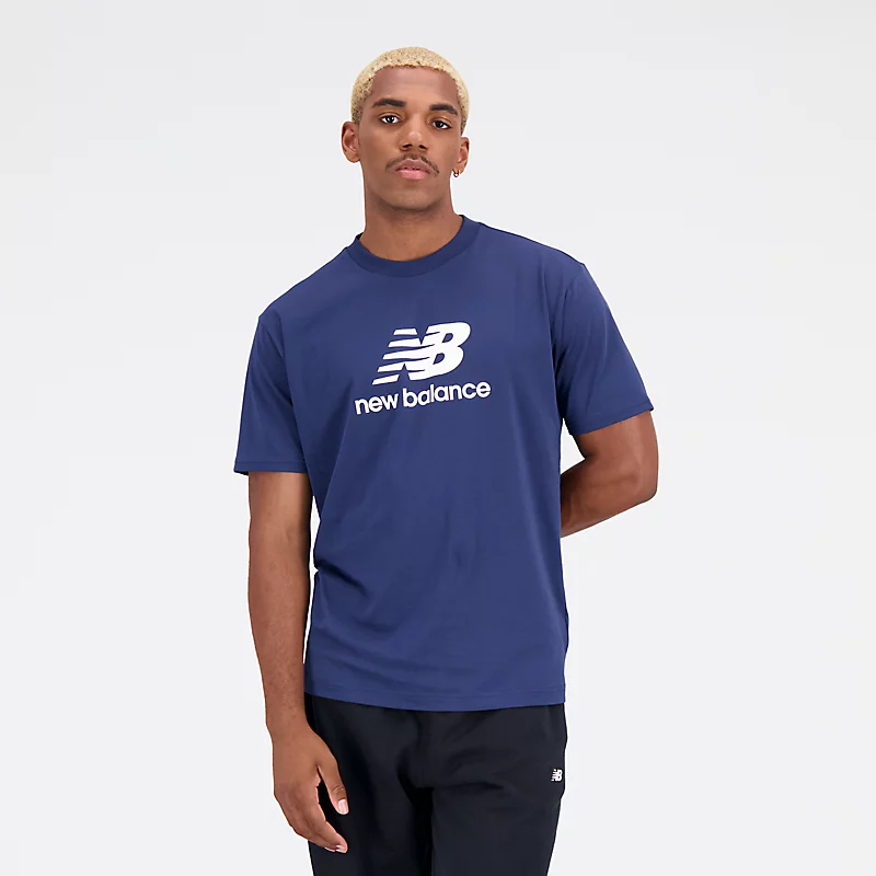 Heren Essentials Stacked Logo katoenen jersey T-shirt met korte mouwen - NB NAVY