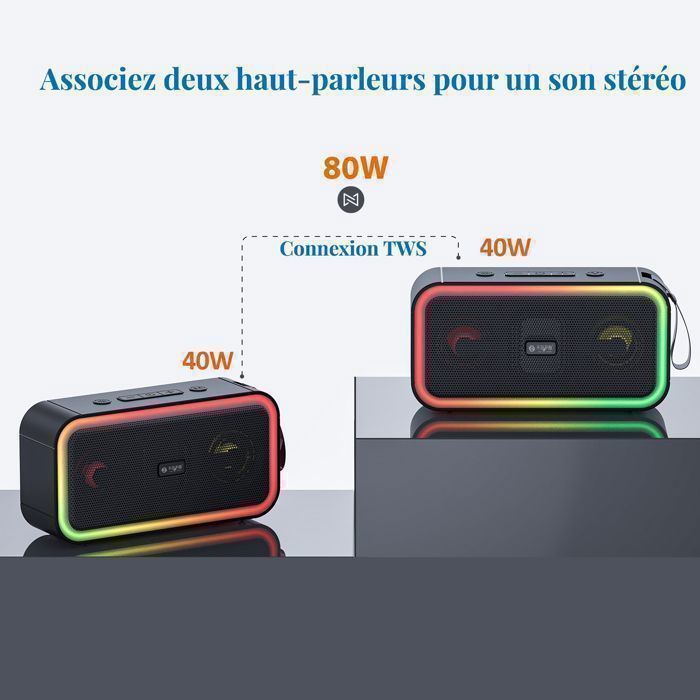 Enceinte Bluetooth Portable-Haut-parleur Bluetooth sans fil portable-TWS-20 heures d’autonomie - 40W - étanche IP67 Avec Micro, LED