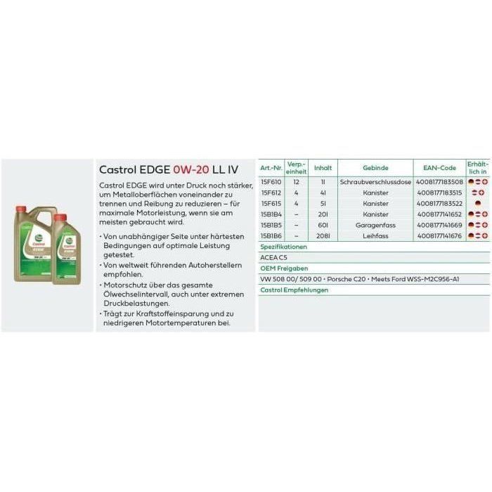 Engine oil - CASTROL EDGE 0W-20 LL IV - 1L - 0W20