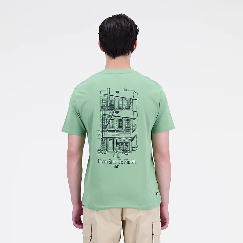 Tricou Essentials din bumbac pentru bărbați cu imprimeu de vitrină de cafenea - CHIVE