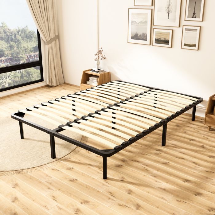 TUNCCO Sommier 140x190, avec 9 Pieds,  2 * 16 Lattes, Sommiers à Lattes pour Adulte - Hauteur sous Le Lit : 29cm