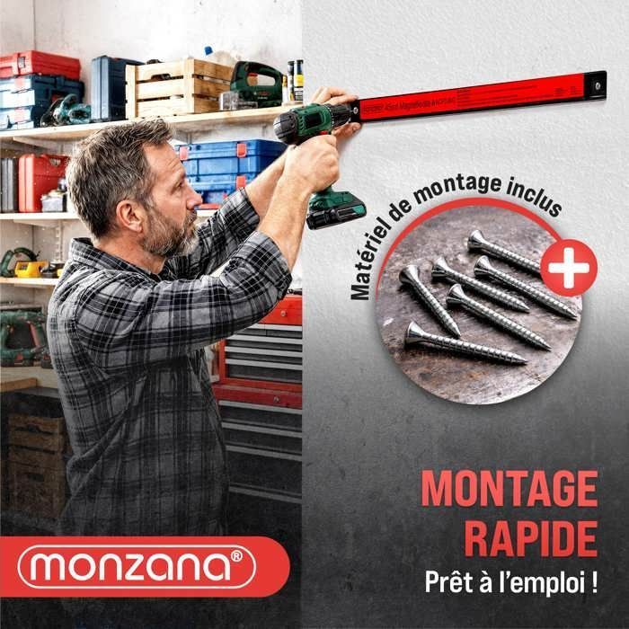 Barra magnética para herramientas MONZANA® de 6 unidades, 45 cm, potente, para almacenamiento de herramientas, montaje en pared. Carga máxima: 23 kg.
