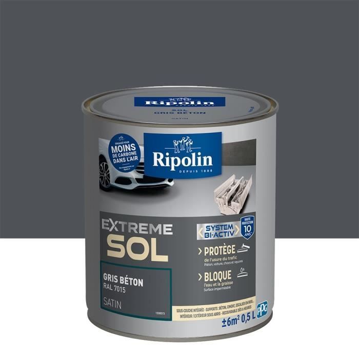 Peinture pour Sol Intérieur & Extérieur - Satin - 0,5L - Gris Béton Ral 7015 - Ripolin