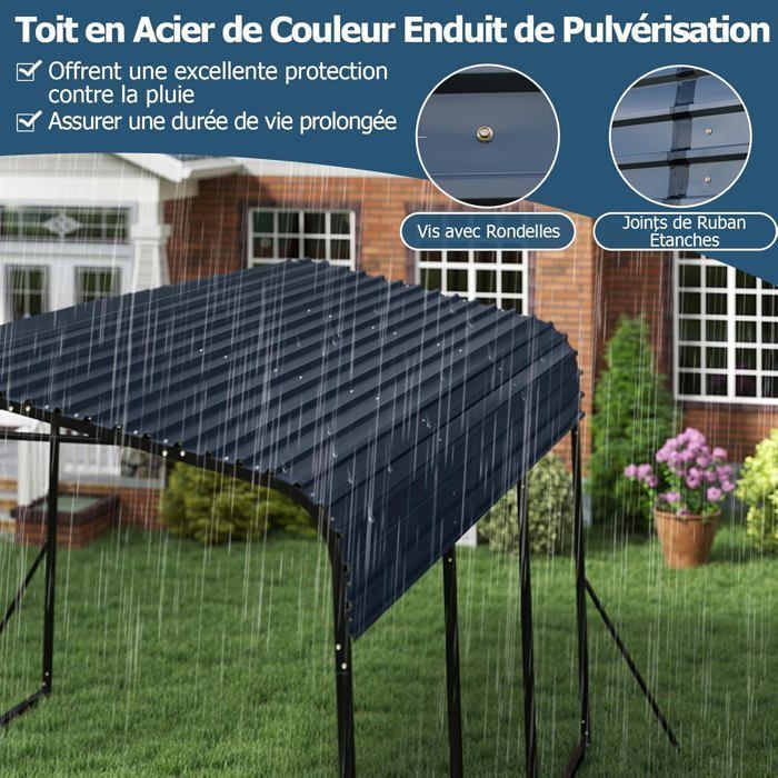 COSTWAY Refugio exterior para coches de 4,4 x 3 m - Metálico - Techo rígido - Base reforzada, 4 patas anguladas - para SUV y barcos