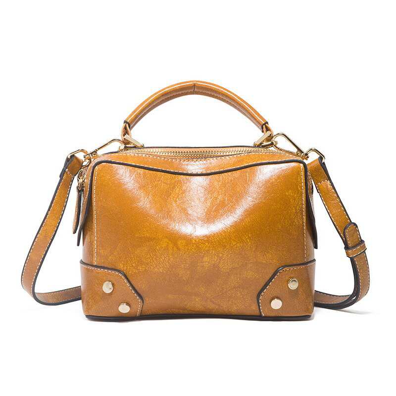 Borsa a tracolla retrò in pelle lucida da donna, modello piccolo con patta, stile vintage. WLHB2095