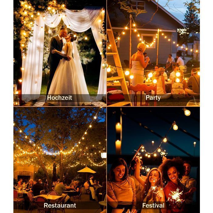 Guirlande Lumineuse Exterieure 30M avec 50+2 G40 LED Ampoules IP45 en Plastique Étanche Guirlande pour Jardin, Mariage, Noël