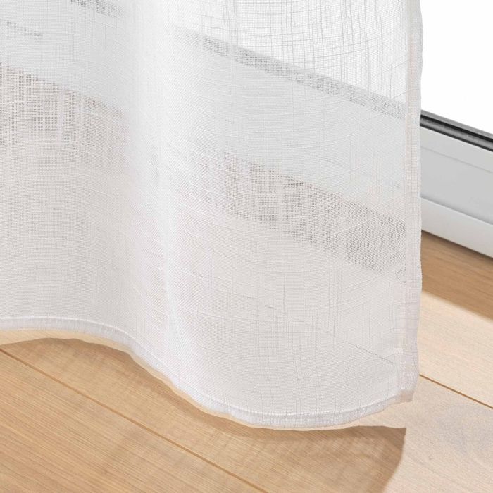 Sheer curtain for large window - Woven linen effect, white, 90x200 cm