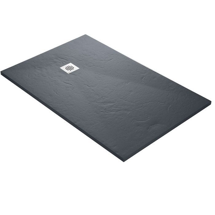Plato de ducha U-TILE - gris, 120 x 90 cm, efecto pizarra de alta densidad - rejilla cuadrada
