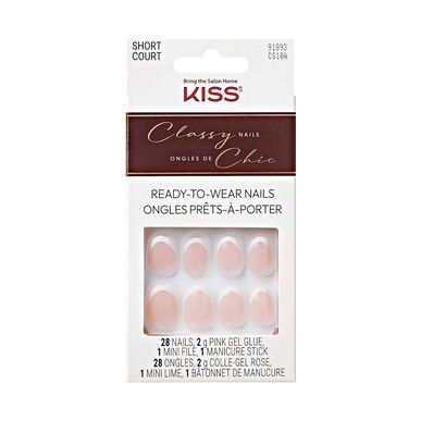 Ψεύτικα νύχια Kiss Classy Nails Ready to Wear με κόλλα, κοντό μέγεθος, 28 τεμάχια.