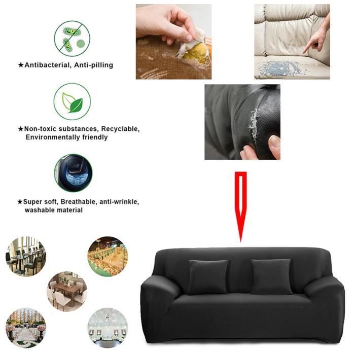 Capa para sofá de 3 lugares, capa elástica para sofá de 195-230cm, decoração para casa, braços, elástica, preta