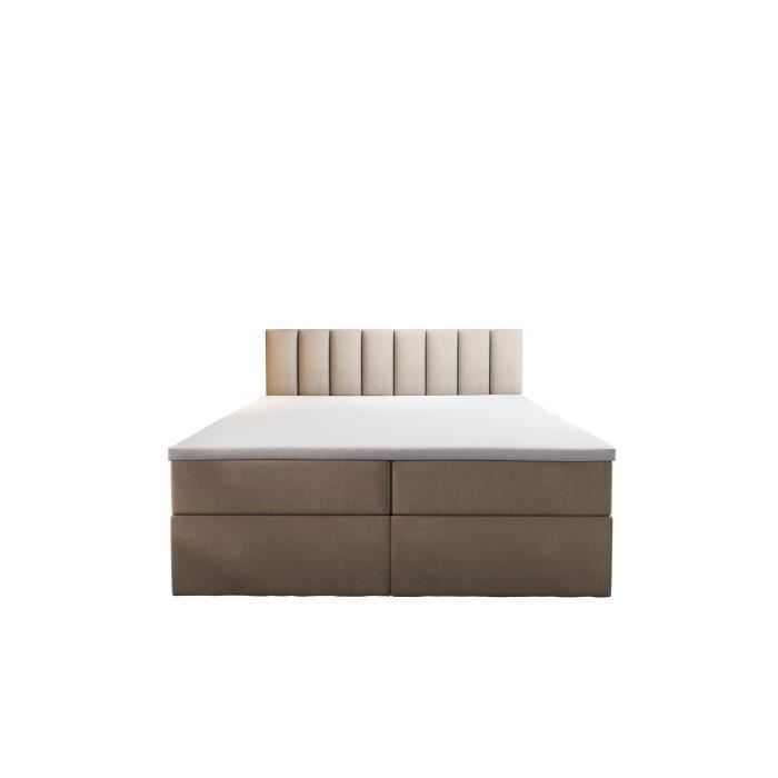 Cama PALERMO para adultos de 160x200 cm - con colchón de muelles integrado, espacio de almacenamiento y sobrecolchón - tejido de terciopelo - beige
