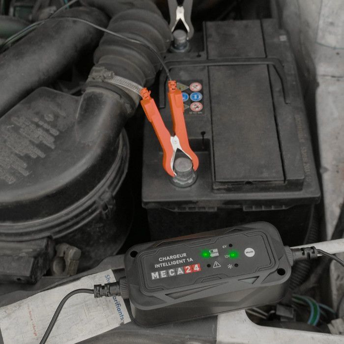 Cargador de baterías para motocicletas, quads, tractores y cortacéspedes - Carga de mantenimiento de 6V/12V - Cable y pinzas incluidos - Automático