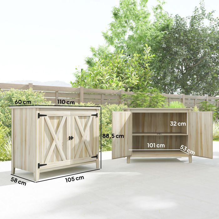 Armario de jardín de madera - Outsunny - con estantes y puertas dobles - 110 x 60 x 88,5 cm - efecto madera natural