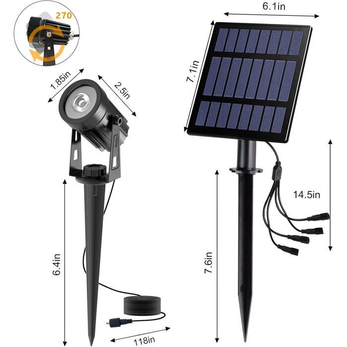 4-Piece Solar Spotlight Set, Waterproof 6000K LED Solar Floodlights with 12M Cable for Patio, Yard, Paths, Trees