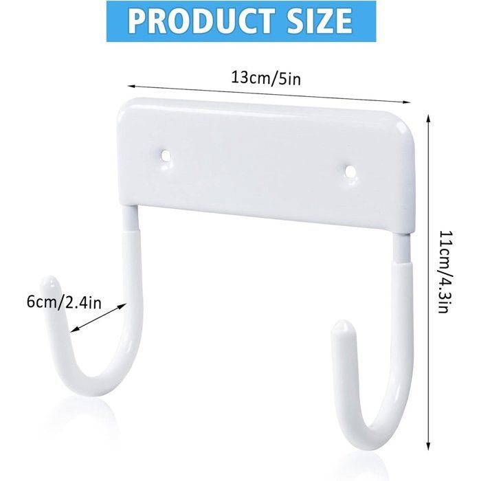 Wall-Mounted Ironing Board Holder 12x11cm White, Storage Hook for Laundry Room or Garage