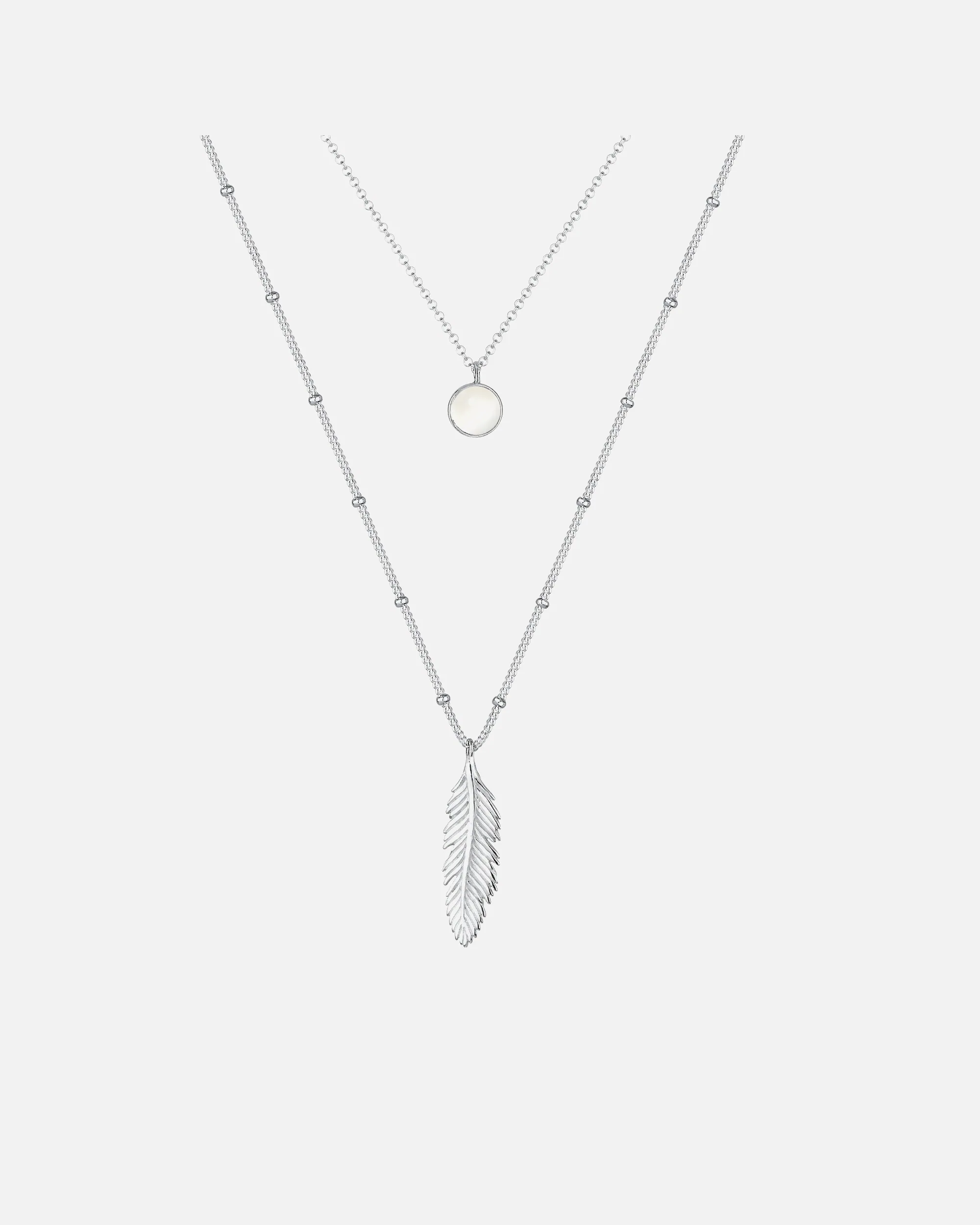 Elli Plume Layer Pierre de Lune Collier Femme - (925/1000) Argent