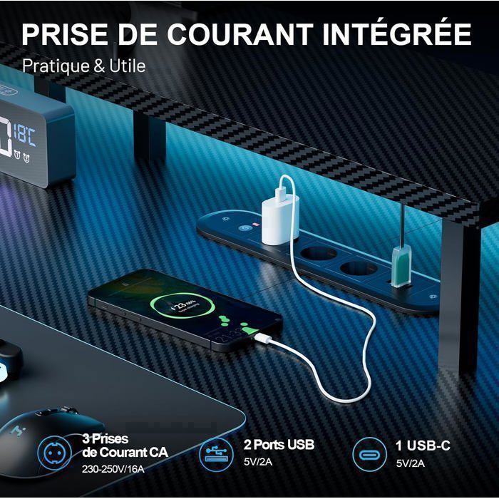 HLONONE LED Elektrisch Zit-Sta Bureau 140 x 60 cm, Gaming Bureau met Geïntegreerd Stopcontact & USB-poort, 3 Geheugenfuncties, Zwart