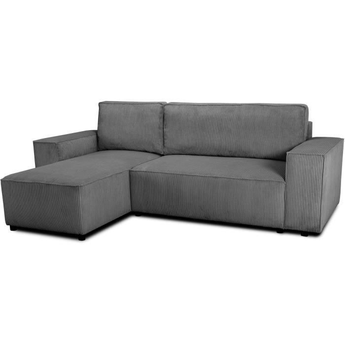 Reversible corner sofa bed - 4-seater - JOSH - Corduroy fabric - Anthracite - Storage compartment - 242 x 155 x 86 cm