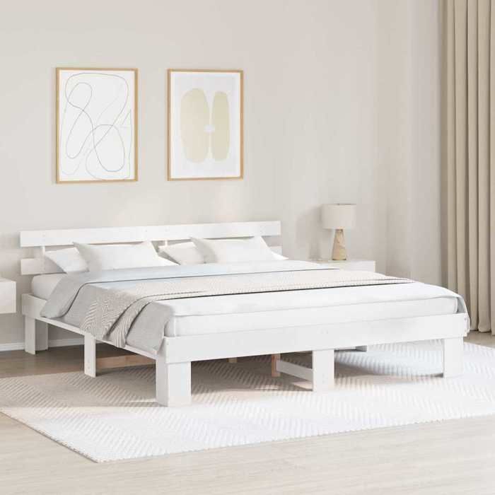 Cama doble CHIC para adultos - Estructura de cama de 200 x 200 cm, color blanco, madera maciza de pino #Sara52205