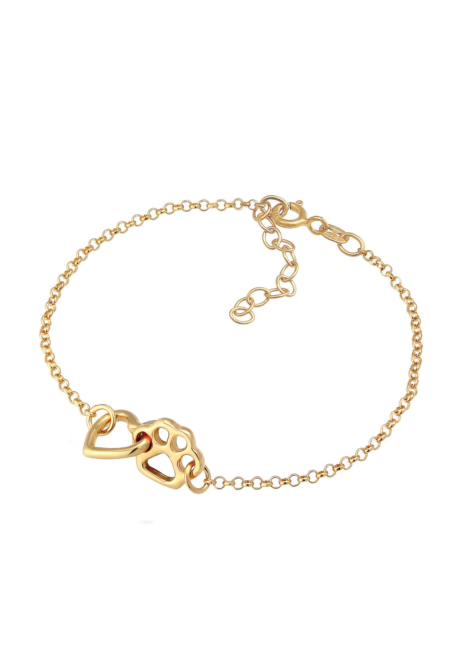 Elli Coeur Patte Bracelet Enfants - (925/1000) Argent Plaqué Or