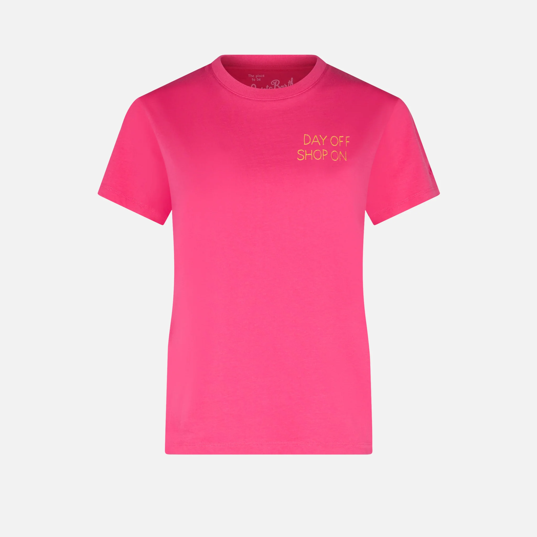 Dames T-shirt van fuchsia katoen met borduurwerk