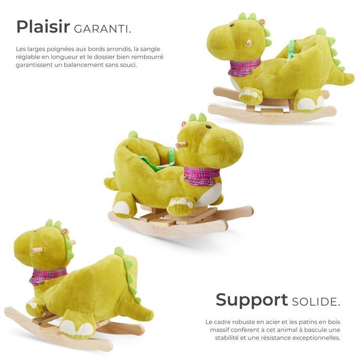 Rocking Toy - TECTAKE - Rocking Dinosaur with Plush Cover, Ages 12 Months+, 35 x 70 x 50 cm - Green