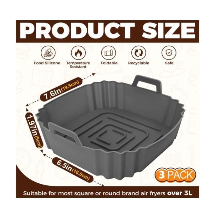 Molde de silicona de 3 piezas para freidora de aire: reutilizable, apto para horno y microondas.