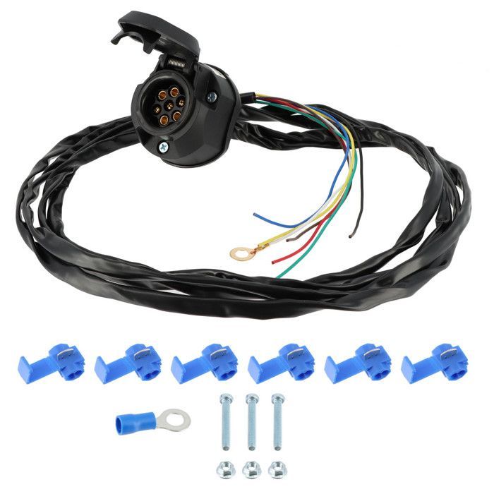 Kit de cableado para enganche de remolque - Conector hembra de 7 pines y 12 V - Cable precableado de 2 m - Cables de 7 x 0,5 mm² - Para remolques y maquinaria agrícola