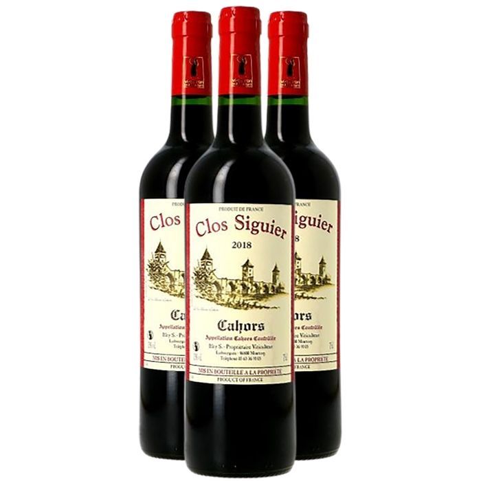 Clos Siguier Cahors 2018 - Vino tinto del suroeste (3x75cl)