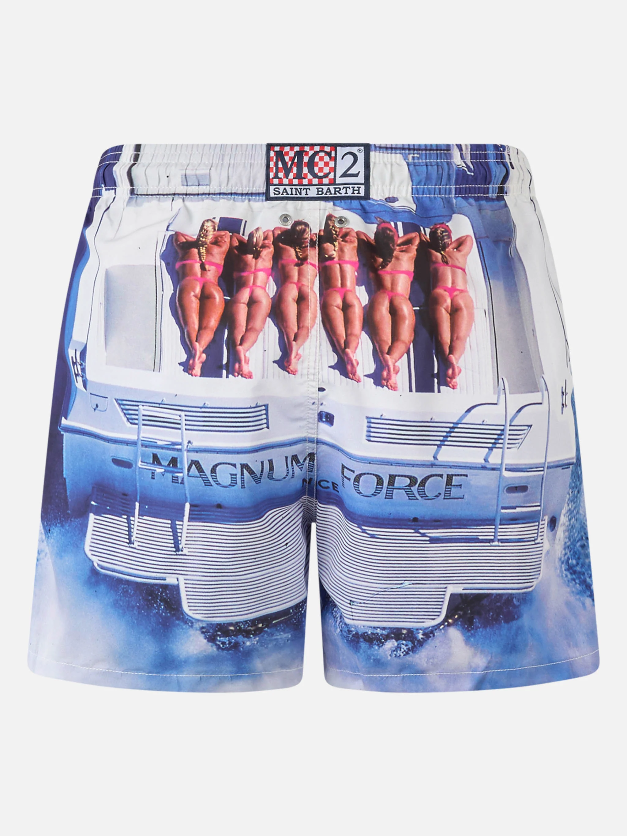 Photographic Swim Shorts with Magnum Marine Boat Special Edition Print | Mid-Length | Regular Fit | Comfortable Drawstring Waist | MC2 Saint Barth