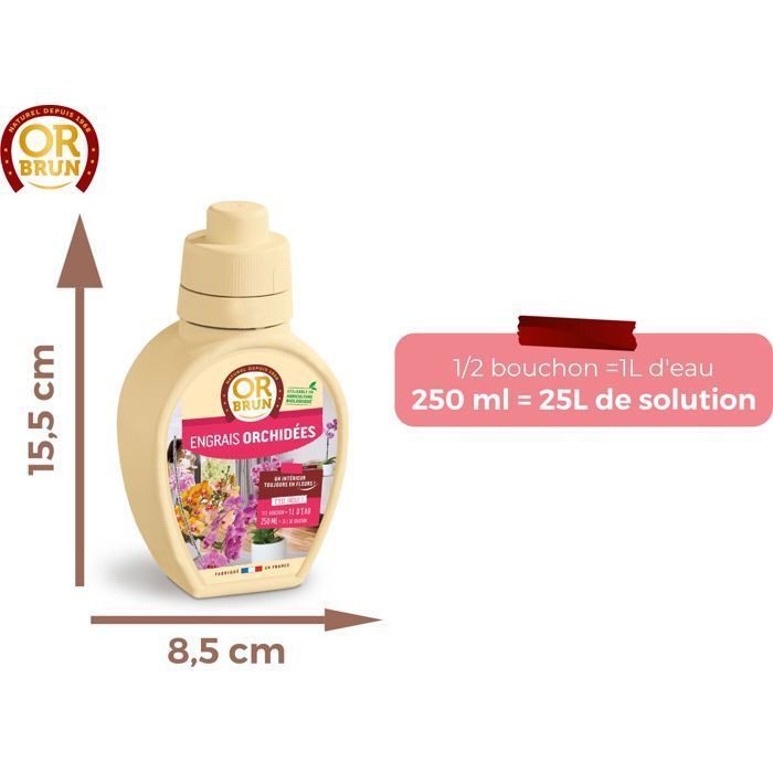 OR BRUN Engrais orchidées - 250ml - Améliore & favorise la croissance - Fabriqué en France OBRECLORCH250