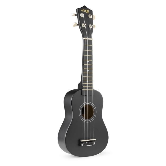 Max UKEY - Ukulele ja lisävarustepaketti - musta, nailonkielet, digitaalinen viritin, 2 plektraa