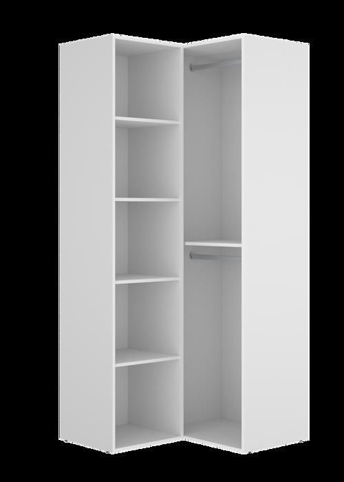 Corner wardrobe with reversible back panel in natural oak or white - Length 84 x Depth 84 x Height 205 cm