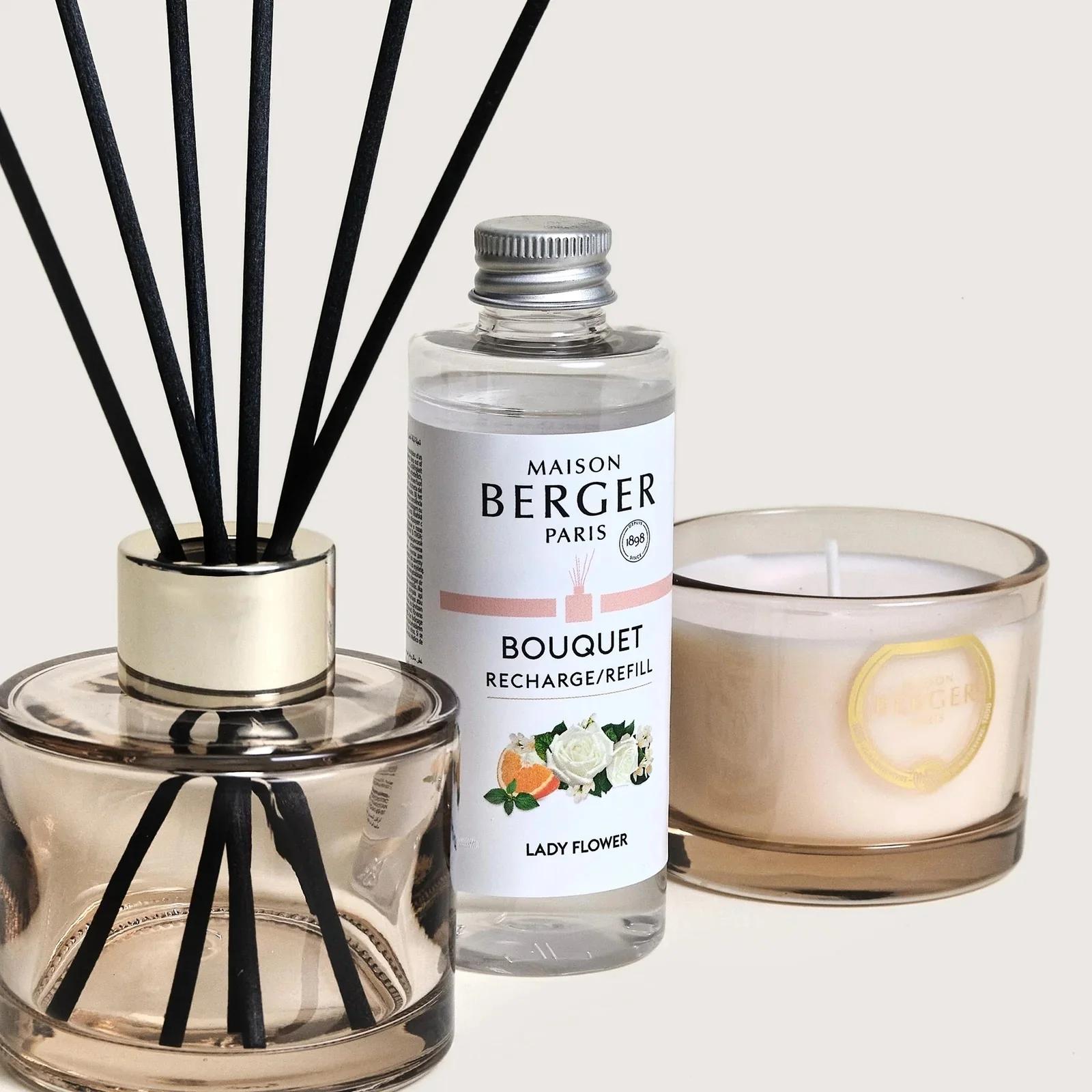 Bouquet Parfumé Cofanetto Eternity - Duo Mini Bouquet e Bougie Lady Flower - Diffusore di Profumo, Candela Profumata